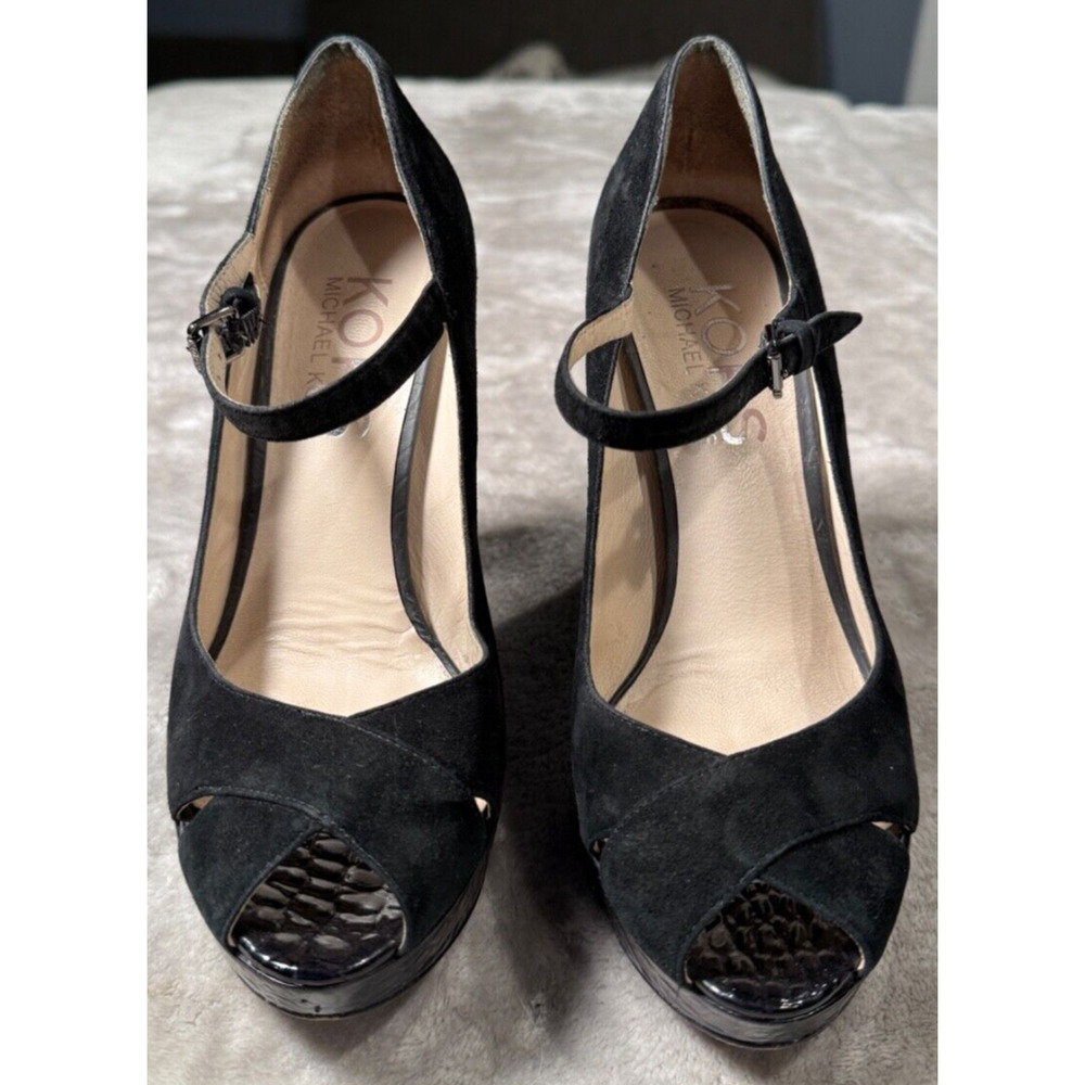 Kors Michael Kors Padova Black Suede Leather Platform Mary Jane Heels Womens 8